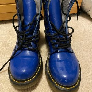 Doc Marten blue patent leather boots